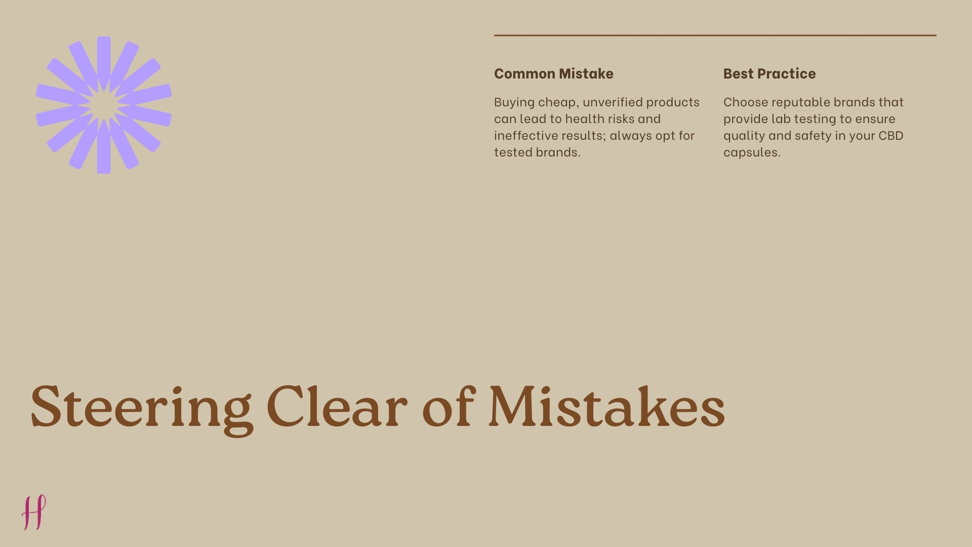 Infographic on CBD capsules safety, highlighting common mistakes and best practices.